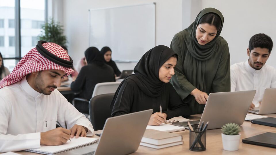 طلاب يشاركون في ورشة تدريبية مهنية داخل قاعة دراسية